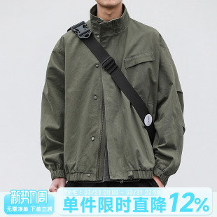 立领外套飞行休闲夹克男士 复古工装 宽松上衣潮 美式 嘿马七作春秋款