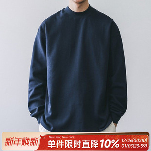 T恤半高领内搭打底衫 300g阔型纹嘿马七作日系男女春秋款 重磅长袖