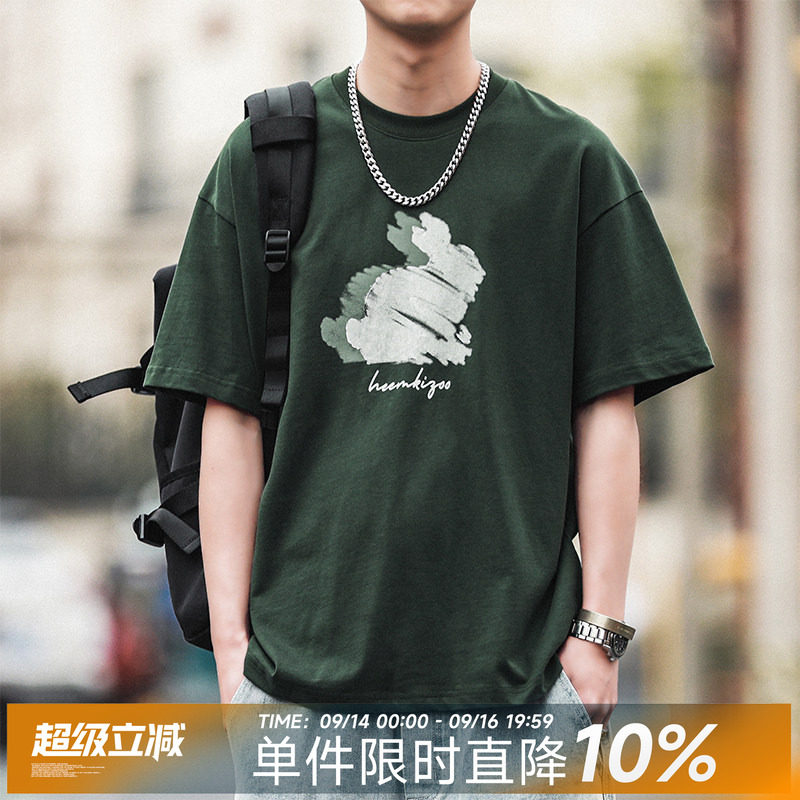 嘿马七作复古涂鸦兔子男短袖T恤图片