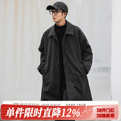 嘿马七作日系复古夹棉风衣人字纹星空呢中长款 毛呢大衣男生外套潮