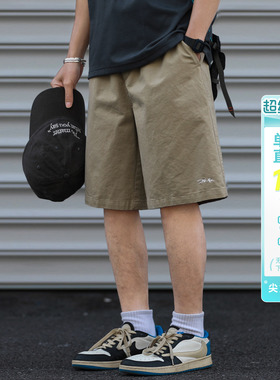270g嘿马七作日系复古夏季男士休闲刺绣工装短裤宽松运动五分裤子