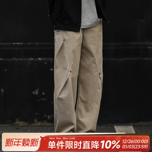 休闲直筒长裤 嘿马七作美式 男士 裤 子宽松潮流 复古秋冬分割褶皱工装