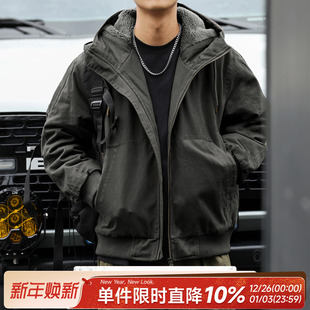 保暖宽松夹克棉衣舒适褂子 做旧连帽外套男士 嘿马七作美式 复古冬季