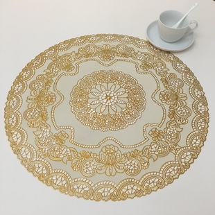 轻奢华圆形托盘垫 圆形餐桌布防滑西餐烫金碗垫杯垫台灯垫欧式