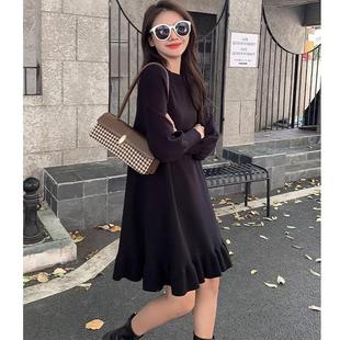 针织连衣裙女秋冬打底长袖2025内搭针织裙显瘦中长款小个子毛衣裙