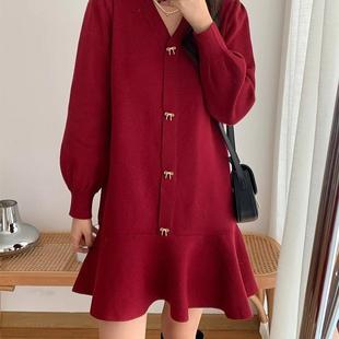 气质针织连衣裙秋冬新款简约圆领a字裙时尚内搭毛衣裙打底衫女装