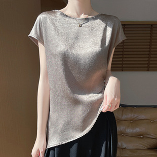 小衫 肌理感显瘦通勤无袖 文艺款 专柜缎面侧扣不规则上衣女2026夏季