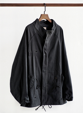 市井蓝染古法泥染手工破坏短版M65Parka宽松外套泥泞深度做旧风衣