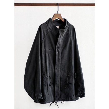 市井蓝染古法泥染手工破坏短版M65Parka宽松外套泥泞深度做旧风衣