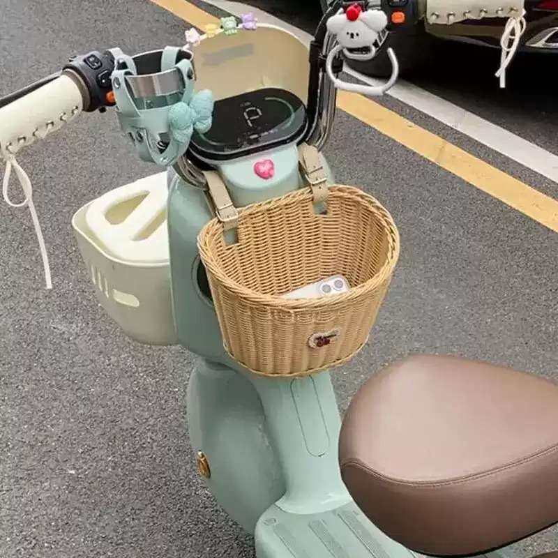 电动车前置藤编挂包车筐|电瓶车