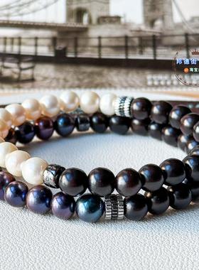 北京闪Tateossian乌木珍珠手链
