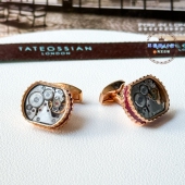 现货英国TateossianRT酒桶形玫瑰金珐琅机械袖 商务生日礼物 扣男士