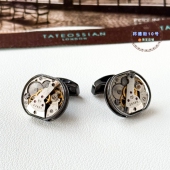 商务生日礼物 衬衫 现货英国TateossianRT复古机械碳黑宝石袖 扣男士