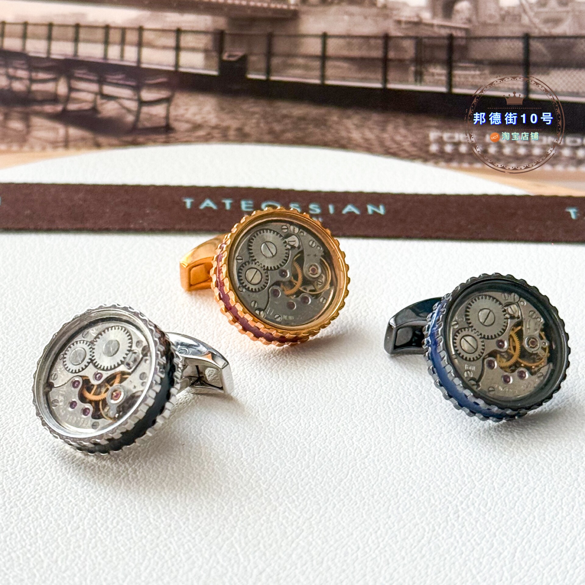 现货英国TateossianRT复古机械圆形珐琅男士衬衫袖扣商务生日礼物