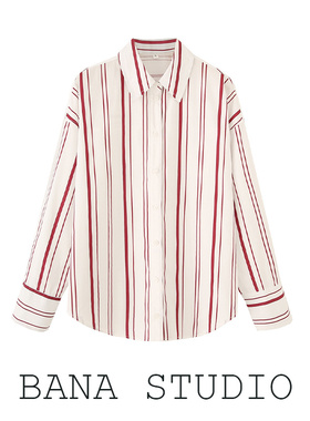 BANA西班牙外贸出口通勤红白条纹翻领长袖衬衫上衣女宽松大码衬衣