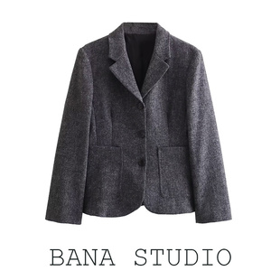 BANA外贸西班牙ZA单通勤OL灰色修身薄呢西服收腰西装外套女早春