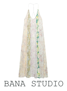 BANA西班牙外贸出口度假风花色A字大摆飘逸长款吊带裙露背连衣裙