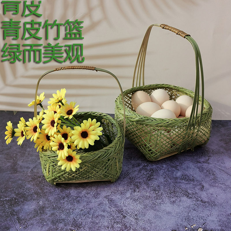 竹编手提篮插花篮家用收纳篮蔬果采摘篮装饰镂空筐广西纯手工花篮