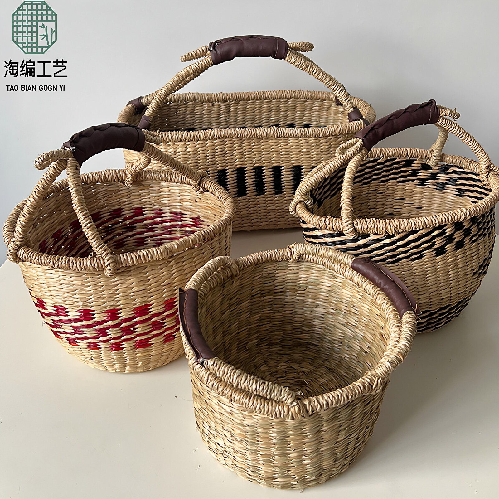 海草编织篮水果买菜野餐手提篮零食收纳篮非洲元素ins装饰整理筐