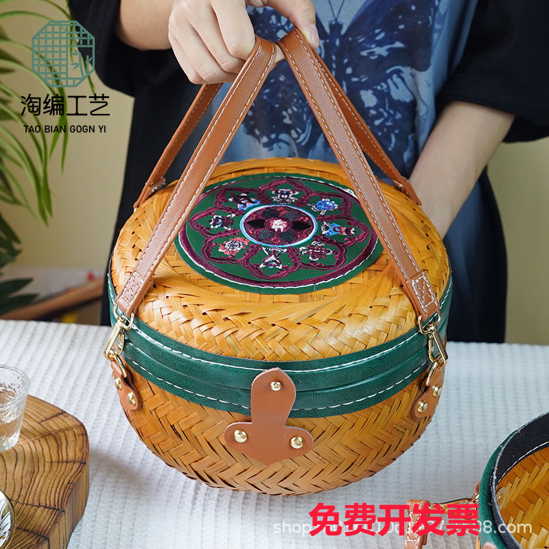 竹编七子饼普洱茶叶桶月饼包装盒