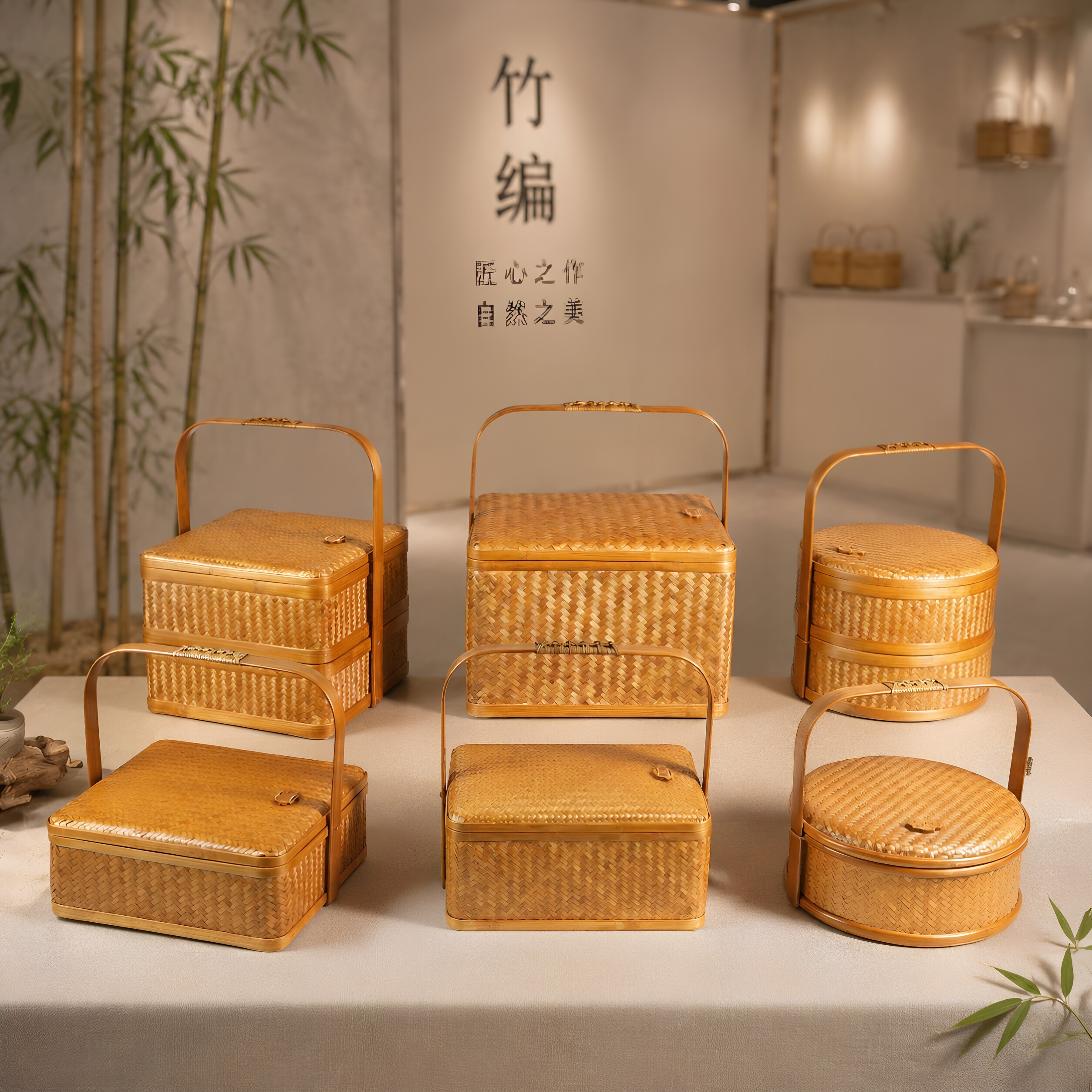 复古竹编手提双层食盒点心手提篮