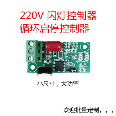 220V AC交流电 LED灯光闪烁模块控制器 自动通断可调时间继电器