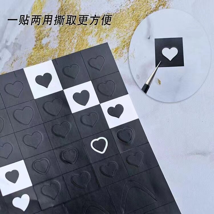 美甲新款喷枪贴纸拍拍胶镂空喷绘贴纸黑色爱心星芒两用贴花diy
