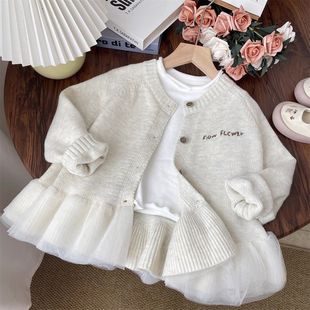 外套镂空毛衣开衫 新款 女童针织衫 女孩子时尚 毛线 外穿裙式 儿童韩版