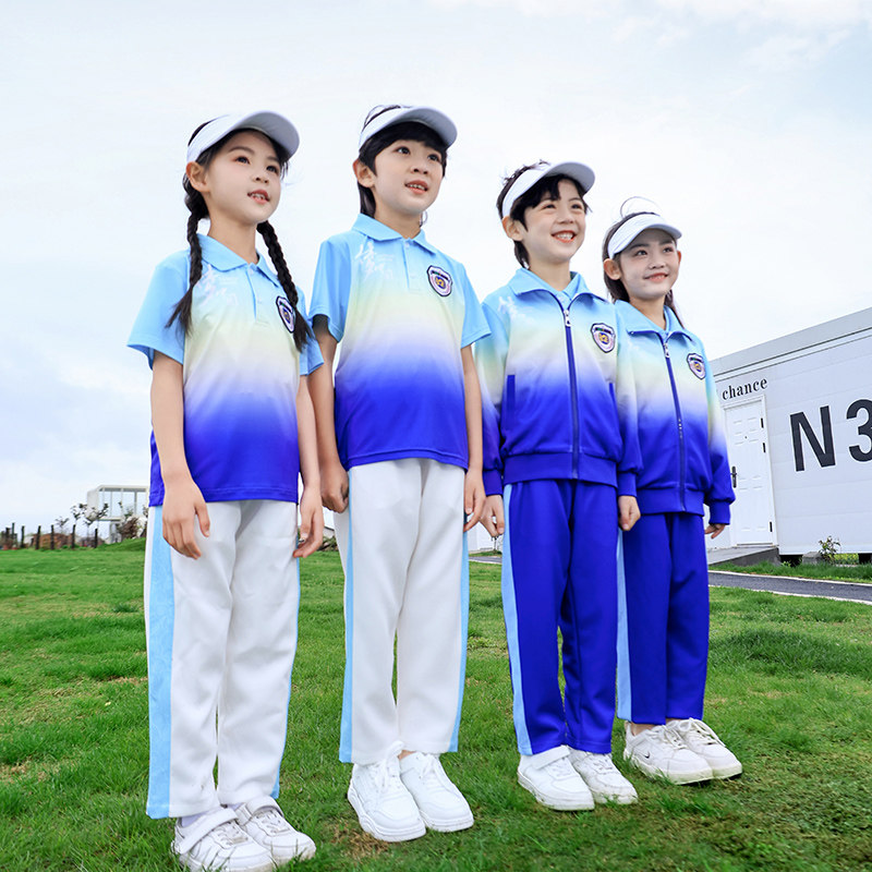 小学生班服春秋三件套一二年级运动会开幕式方队服速干短袖夏装蓝