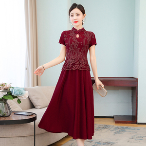RM8442#婚礼喜婆婆妈妈改良旗袍连衣裙结婚宴装红色晚礼服春秋高贵