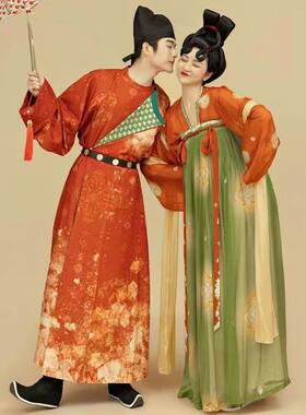 出租情侣唐制圆领袍汉服写真婚纱拍摄走秀唐宫夜宴女齐胸襦裙