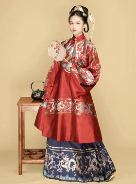 出租冬款汉服女红色长袄织金马面明制汉服婚礼妈妈服长辈服装元旦