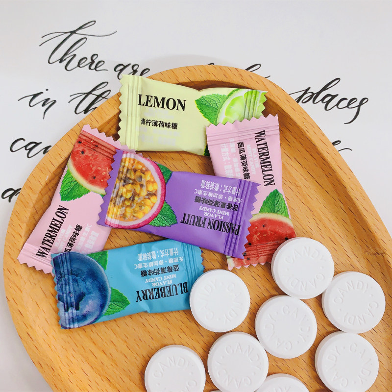 无糖海盐薄荷糖清凉含片清新口气多种水果味糖果接吻糖口香糖