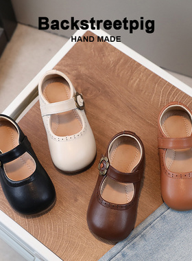 女童皮鞋黑色公主鞋2025春秋季新品宝宝鞋儿童豆豆鞋魔术贴女孩鞋