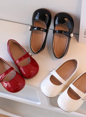 韩国洋气女童公主鞋儿童黑色浅口甜美宝宝鞋平底中小女孩表演鞋