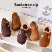 2025冬季 男童毛毛鞋 加绒保暖女童二棉鞋 真皮儿童勃肯鞋 宝宝豆豆鞋