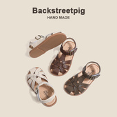 沙滩鞋 夏季 包头护脚编织罗马儿童鞋 中小女孩宝宝凉鞋 新款 女童凉鞋