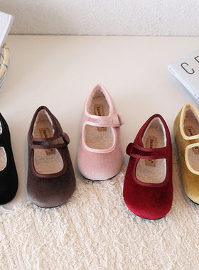 韩版加绒女童鞋2025秋冬季丝绒洋气宝宝公主鞋玛丽珍国风儿童棉鞋