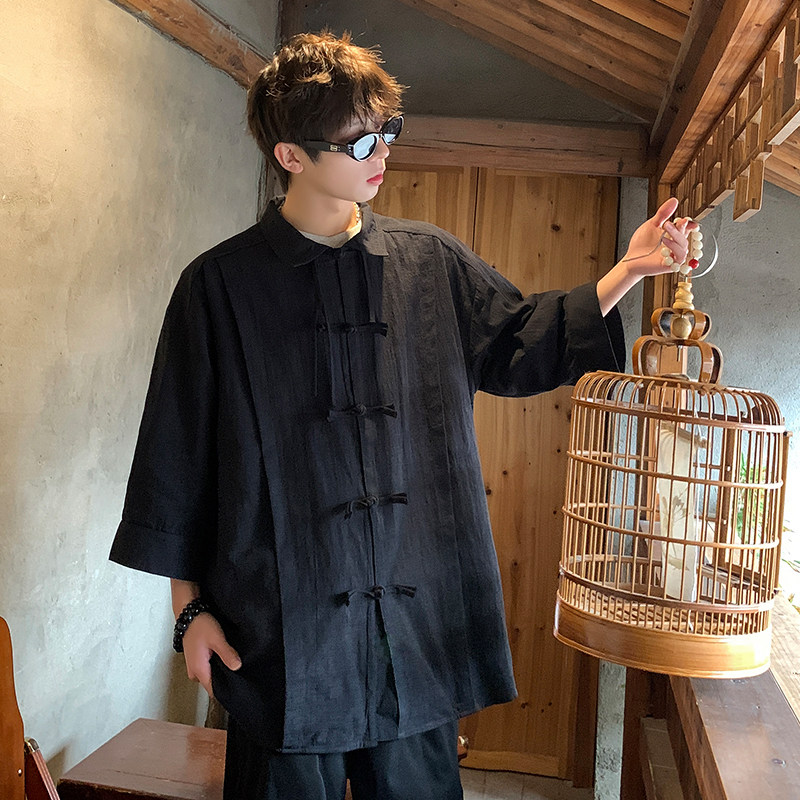 夏中式风大码衬衫港风情侣中性盘扣棉麻五分袖D1126-P55，男装衬衫，星座226-3