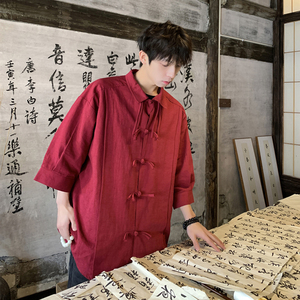 夏中式风大码衬衫港风情侣中性盘扣棉麻五分袖D1126-P55图片