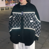 2024春新款港风大码反光条夹克棋盘格牛仔外套JK18P852263，男装夹克，星座226-3