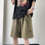 2024夏大码宽松水洗做旧破洞直筒运动休闲短裤226-3-K9988-P55，男装休闲裤，星座226-3