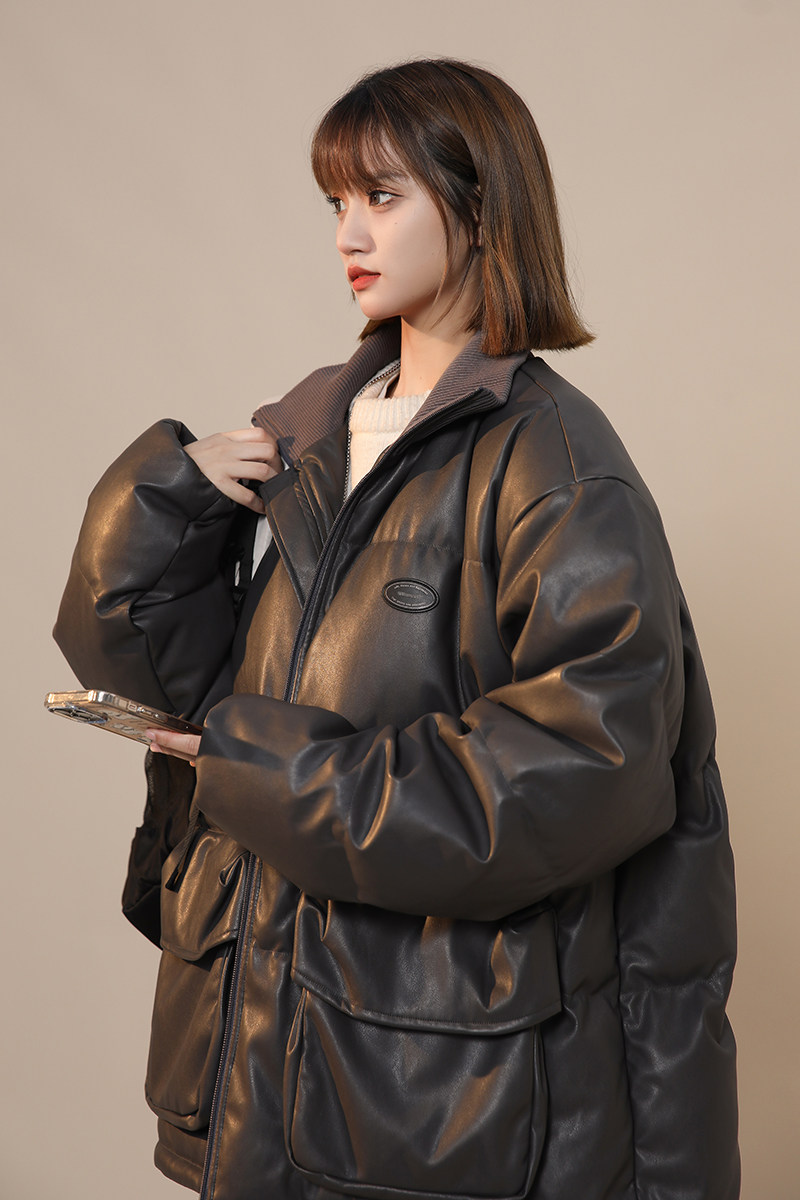 2023新款高品质PU皮棉衣中性罗文立领双口袋外套MY112-P165限228,男装棉衣,星座226-3