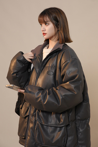 2023新款高品质PU皮棉衣中性罗文立领双口袋外套MY112-P165限228图片