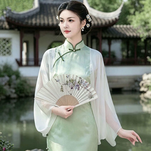 旗袍披肩外搭夏季防晒衣斗篷雪纺罩衫时尚洋气配裙子小披肩开衫薄