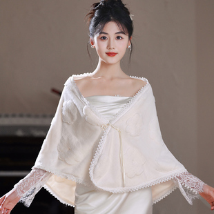 新娘披肩结婚礼服披肩女春秋冬季保暖斗篷披风外搭毛披肩