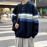 A353-M073-特P55高质量韩版翻领拼色套头毛衣休闲男女针织衫上衣，男装针织衫/毛衣，星座1308-1（原A353）