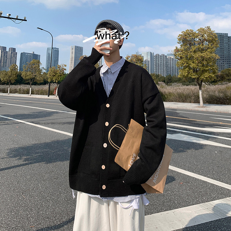 A353-M158-特P55高质量日系复古V领长袖开衫宽松毛衣休闲男女针织,男装针织衫/毛衣,星座1308-1（原A353）