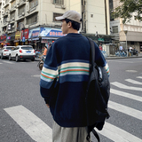 A353-M073-特P55高质量日系复古翻领拼色套头毛衣休闲男女针织衫，男装针织衫/毛衣，星座1308-1（原A353）
