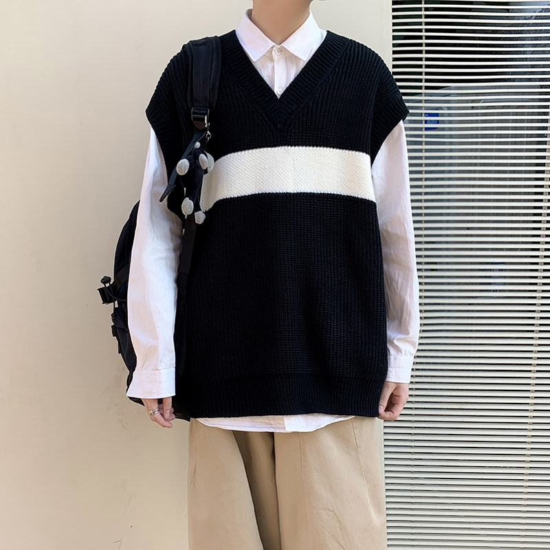 A353-M173-特P35高质量韩版V领套头背心毛衣休闲宽松男女针织衫,男装背心/马甲,星座1308-1（原A353）